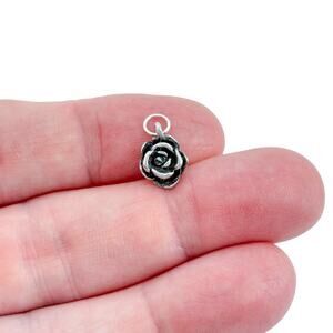 Vintage Sterling Silver 925 Oxidized Rose Charm